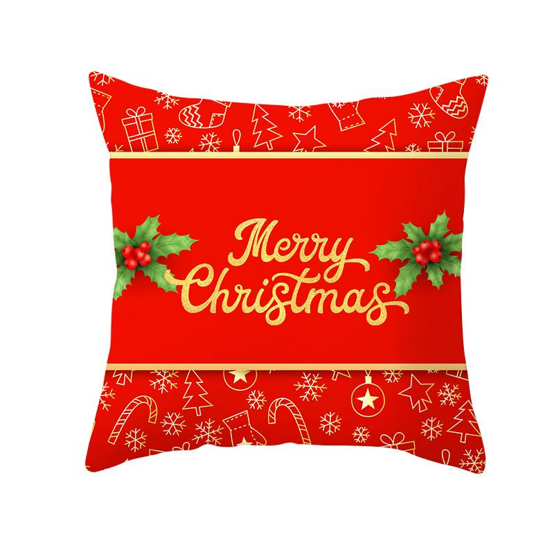 Merry Christmas Gift Decoration Pillowcase Red Print Cushion Cover Home Sofa Festive Short Plush Material