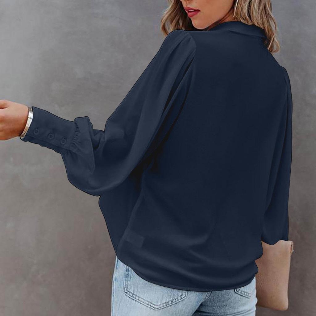 Однотонная свободная рубашка на пуговицах с плиссированными рукавами-фонариками