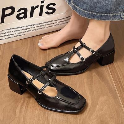 Модная женская обувь высокого качества с квадратным носком, женские туфли-лодочки, осенние туфли с пряжкой, однотонные туфли на толстом каблуке, офисная женская обувь Zapatos De Mujer
