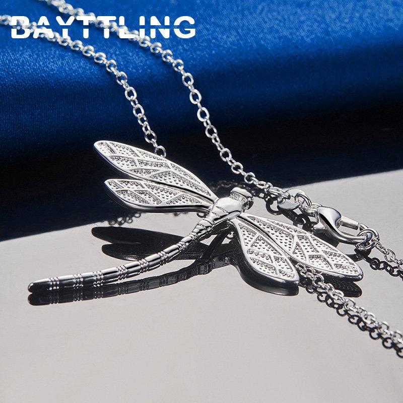 Charm 925 Sterling Silver 16-30 Inches Fine Dragonfly Necklace For Women Wedding Engagement Gift Temperament Jewelry Fashion