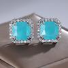 Elegant Square Paraiba Zircon Stud Earrings For Women Silver Color Bridal Wedding Fine Jewelry