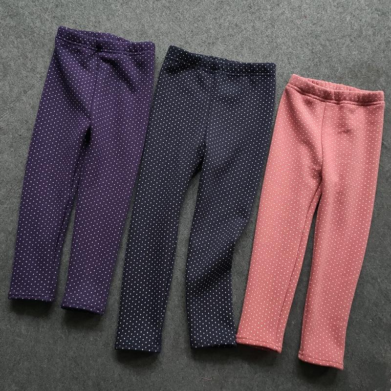 Autumn Winter Kids Pants Small Dot Plus Velvet Girls Leggings Children's Girl Cotton Stretch Trousers Children Clothing