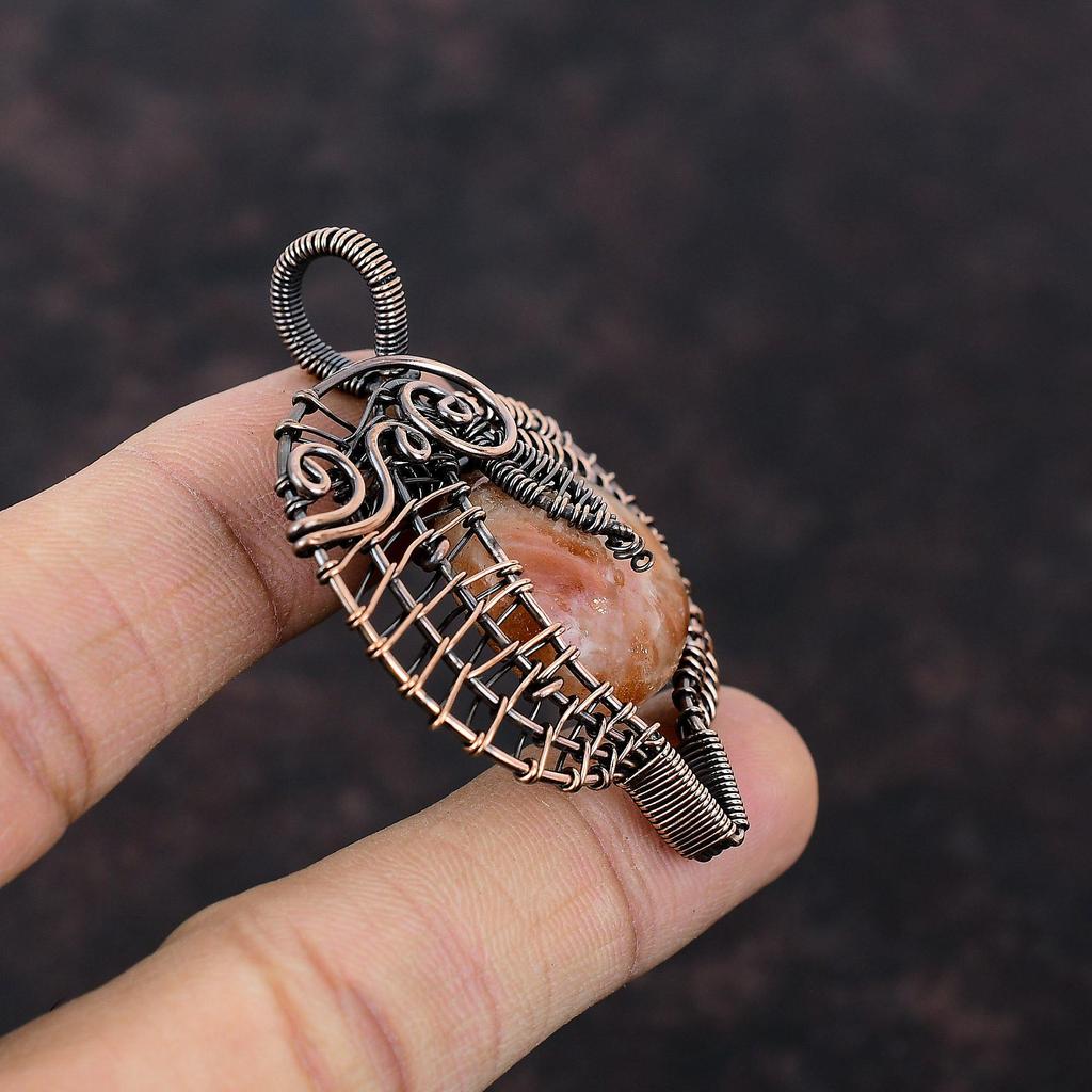 Кулон с солнечным камнем, кулон из медной проволоки, кулон ручной работы, ювелирные изделия из солнечного камня, кулон с драгоценным камнем, этнический кулон, кулон из медной проволоки, ювелирный подарок для нее