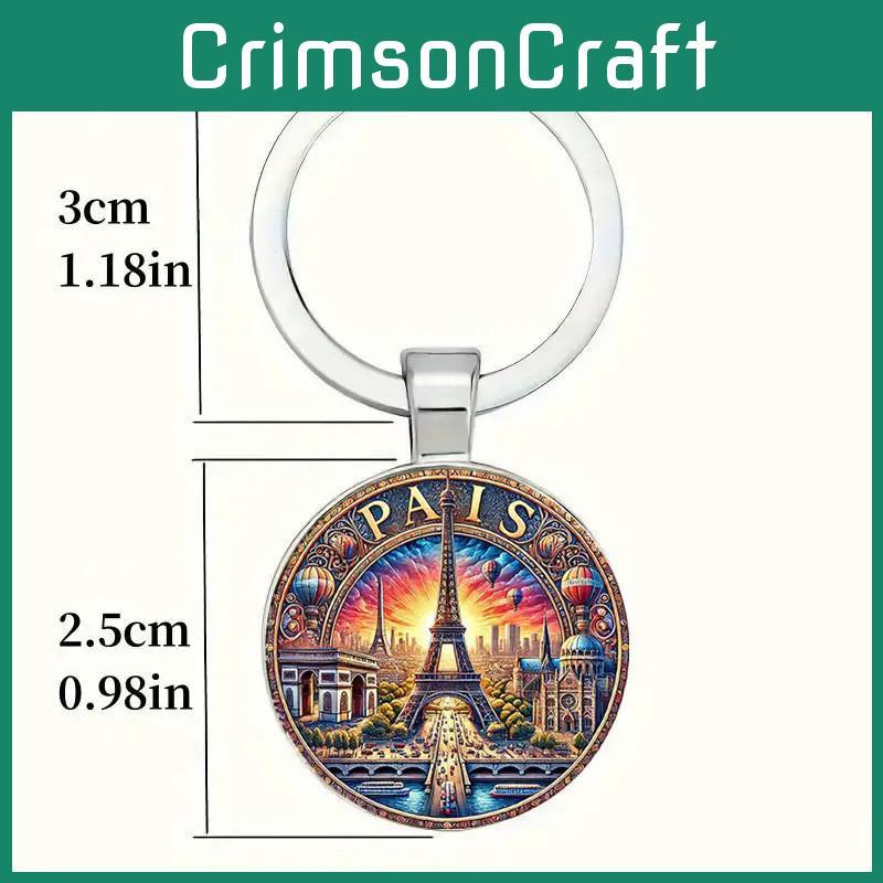 Paris Sunset Scene Keychain With Glass Pendant For Gift And Decoration