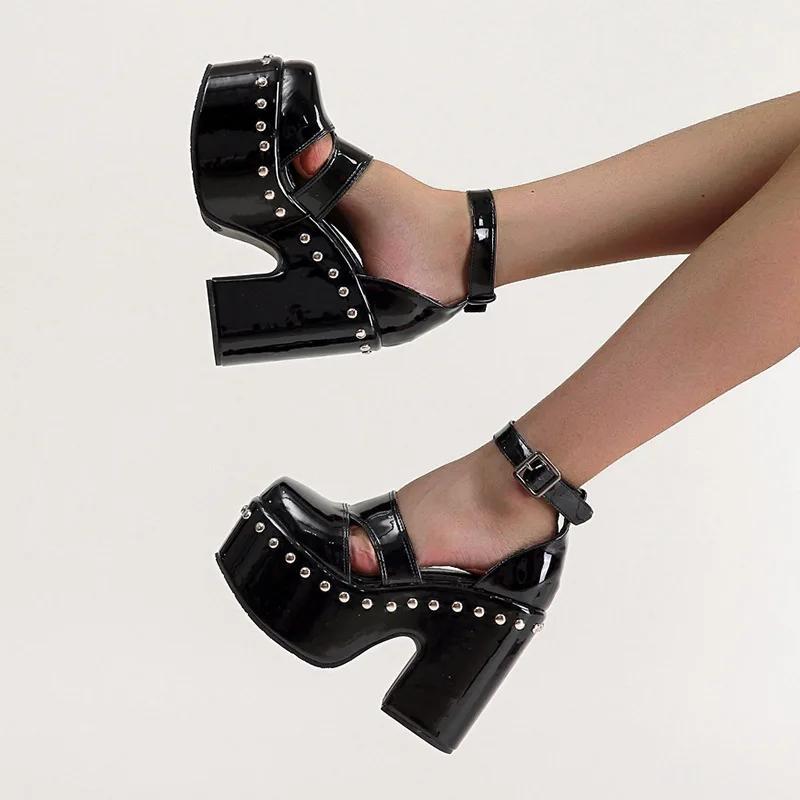 Женская обувь на высоком каблуке, женские черные готические удобные сандалии на высокой платформе на танкетке, летние уличные туфли на одной танкетке, женские размеры 34-43