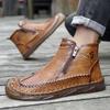 TUINANLE Ручная прошивка Кожаные Мужские Ботинки Повседневная Кожаная Обувь Мужские Ботильоны Обувь на Молнии