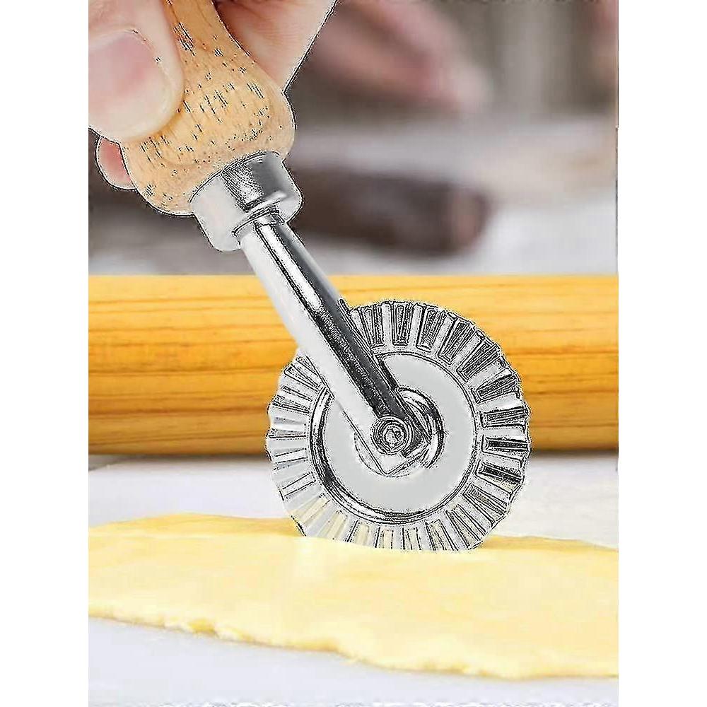 Aluminum alloy pastry cutter with ergonomic wooden handle, multi-functional dough cutting wheel