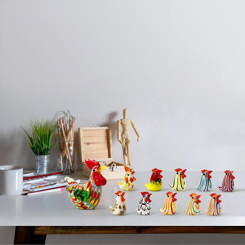 Living Room Chick Rooster Glass Beads Colorful Animal Large Small Hens Statue Miniatures