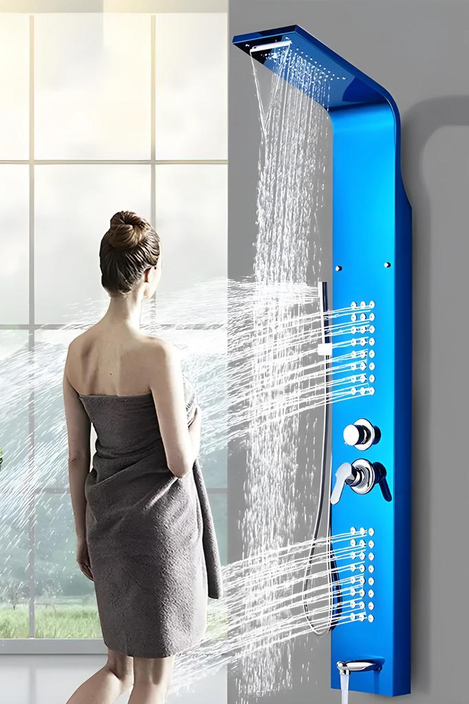 Shower panel tap with hydromassage - blue