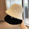 Lamb Wool Bucket Hat Women's Winter Face Small Thermal Basin Hat Casual Versatile Short Brim Plush Fisherman Hat