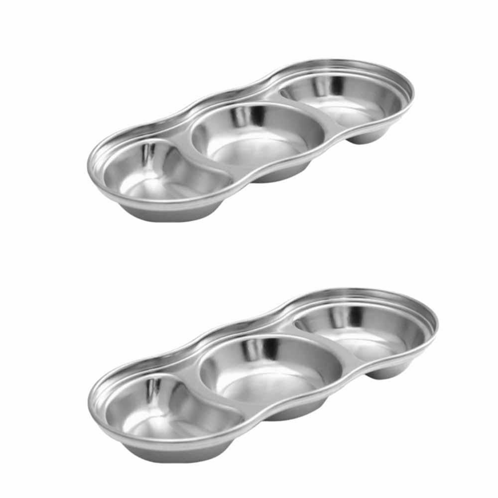 2Pcs Stainless Steel Seasoning Dish 2/3/4 Grid Thickened Divided Dip Bowls Easy Clean Stackable Vinegar Soy Spice Condiment Tray