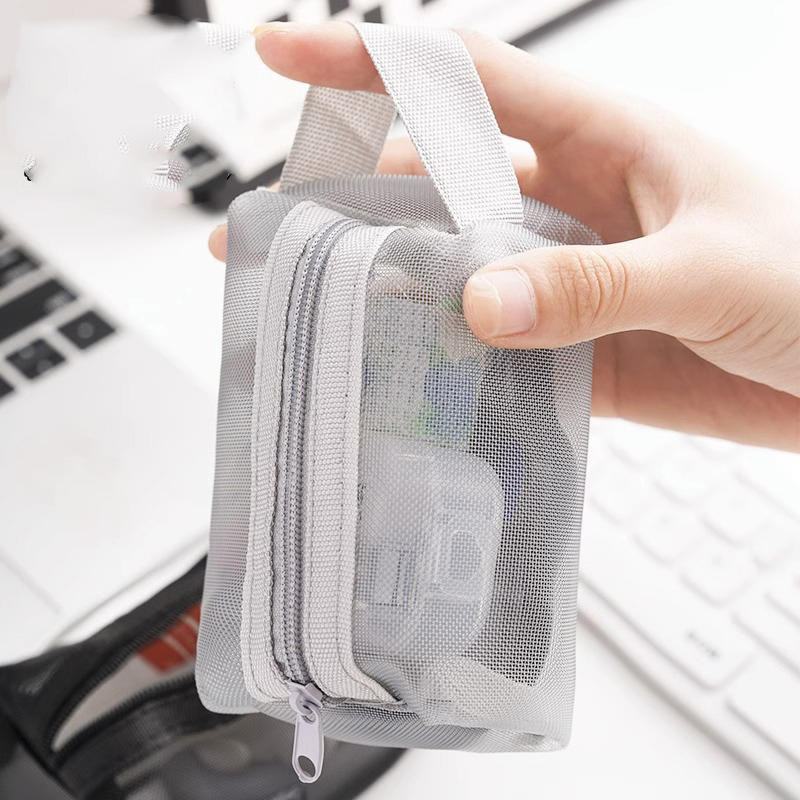 Портативная квадратная сетчатая сумка для хранения, квадратный сетчатый кошелек для монет, сетчатый чехол на молнии, косметичка