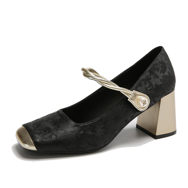 Модные элегантные туфли-лодочки с квадратным носком, женские туфли Мэри Джейн, французский модный принт с неглубоким высоким каблуком, женские туфли-лодочки с квадратным каблуком