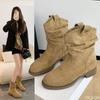 Women's New Spring Autumn Style Rough Heel Retro Short Boots Height Increasing Simple Comfortable Versatile Daily Casual Boots