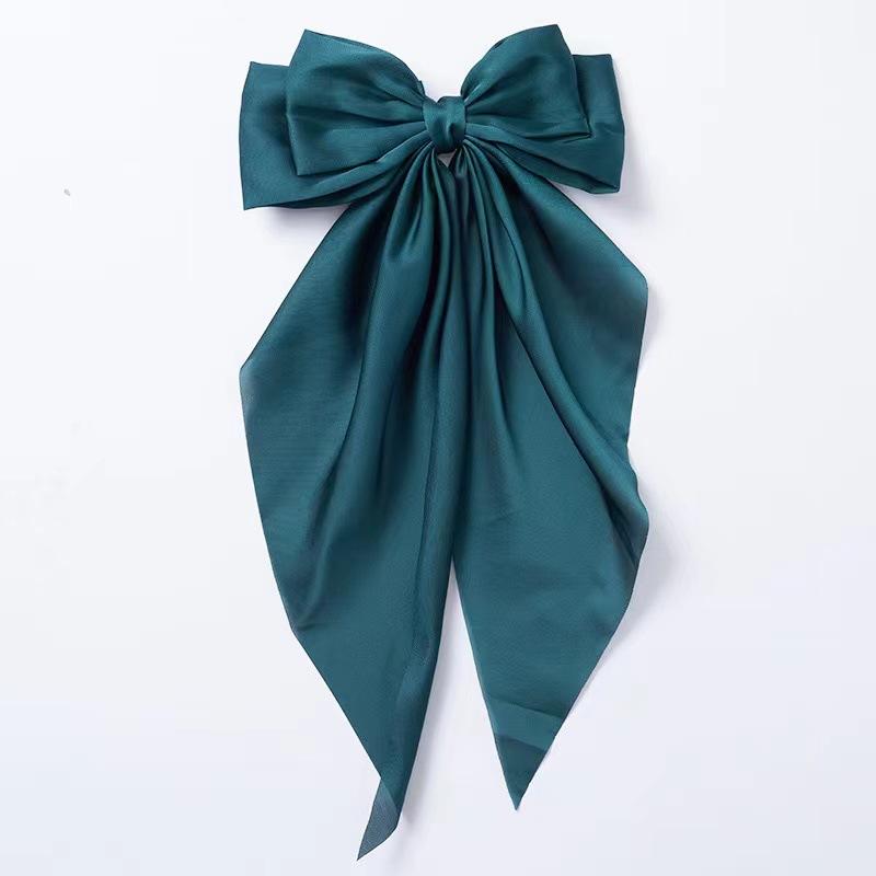 1 Pcs Fashionable Solid Color Ribbon Bow Hair Clip Women's Elegant Long Satin Large Bow Spring Clip Hair Accessory Top Clips