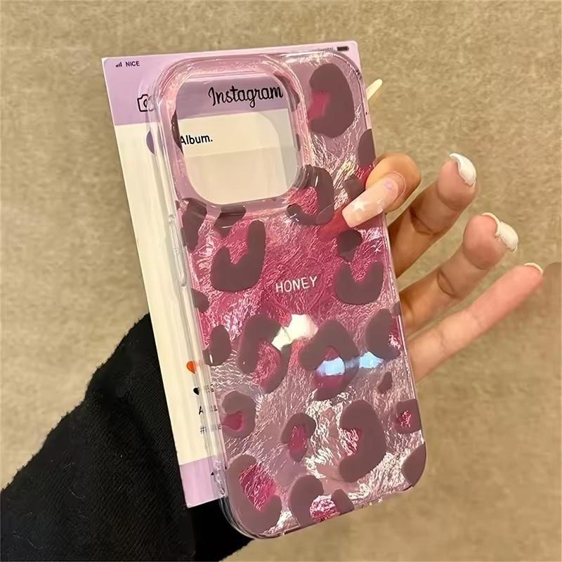 Чехол для телефона для iPhone 16 Pro Max 15 14 Plus 13 12 11 Милый Розовый Леопардовый Принт Стильный Прекрасный Сердечко Мягкая Обложка