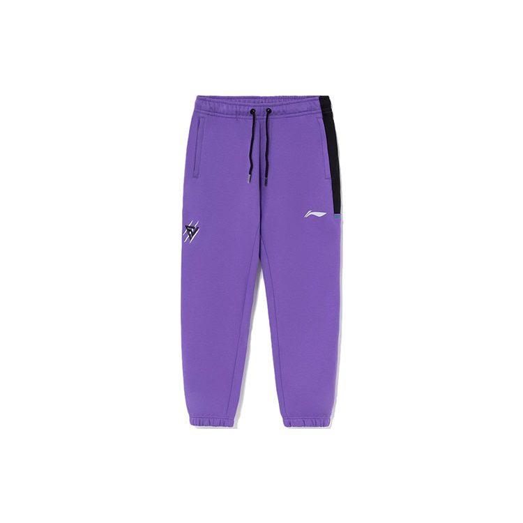 Li Ning Профессиональная баскетбольная коллекция Спортивные штаны с цветовыми блоками и флисовой подкладкой Термобрюки Мужские Ультрафиолетовый AKLRG07-2