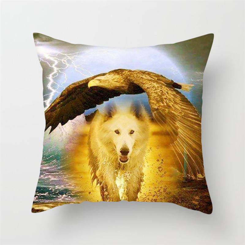 45x45cm Polyester Wildlife Print Cushion Cover Wolf King Photo Pillow Cover Home Sofa Decoration Pillowcase
