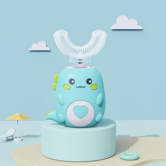 Детская U-образная электрическая зубная щетка IPX7 Водонепроницаемая 2 режима Регулируемая 360-градусная чистка с изображением динозавра для малышей Мальчиков и девочек Перезаряжаемая зубная щетка