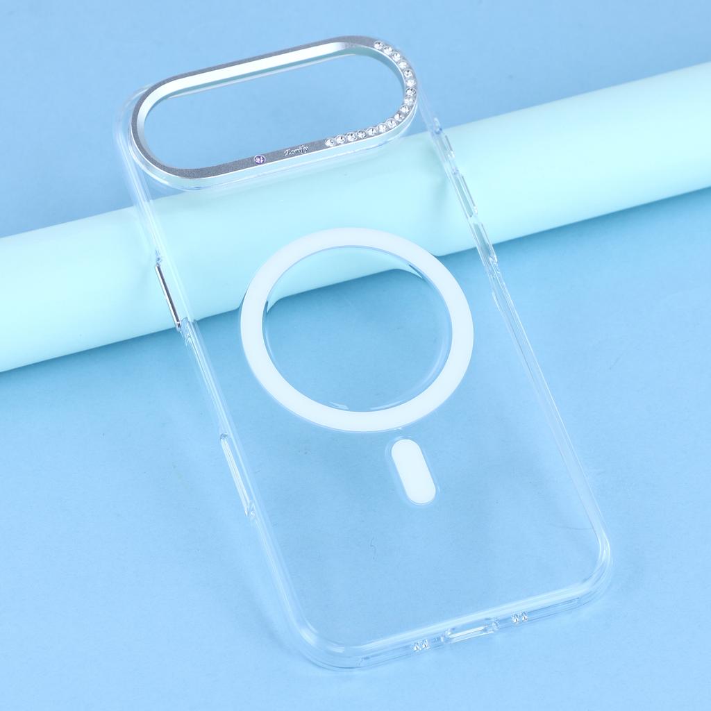 JAUCASE For iPhone 17 Air Magnetic Case Clear PC Phone Cover with Rhinestone Lens Frame/AI Button