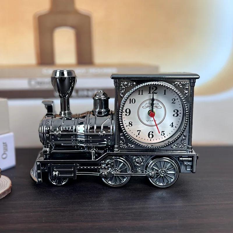 Американская модель поезда, украшение для гостиной, спальни, прикроватный будильник, ретро-часы для студентов, настольные часы, детский подарок на день рождения