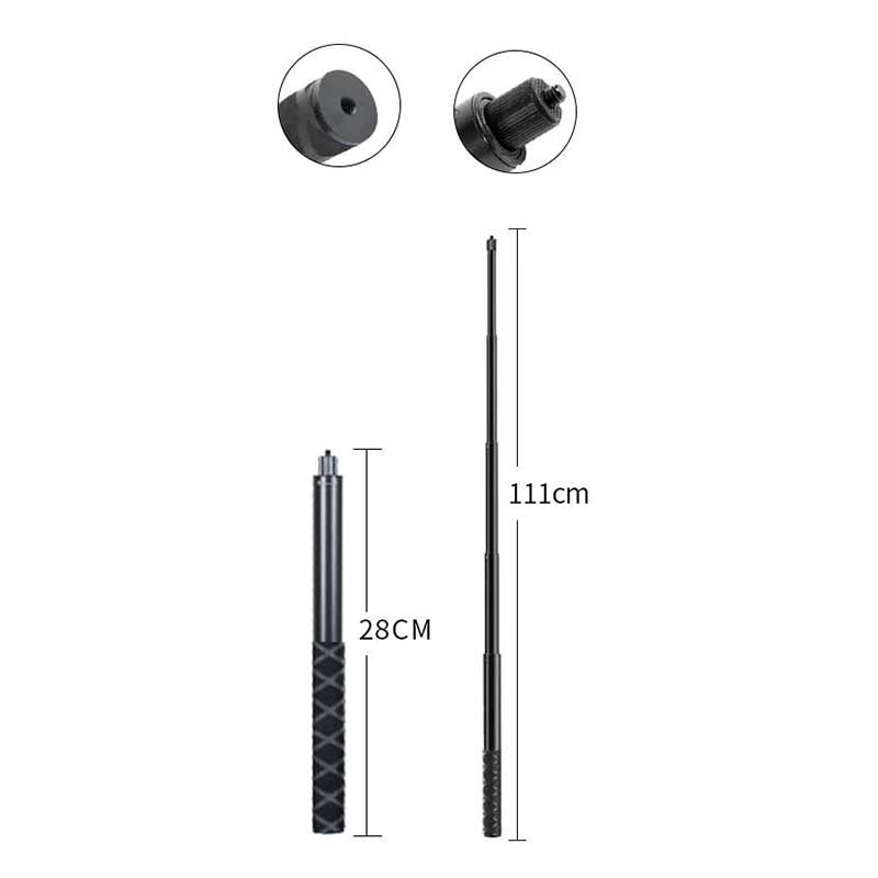 111cm Selfie Stick Aluminum Adjustable Length Telescopic Extension Pole Universal 1/4 Thread for Action Camera Gopro 7