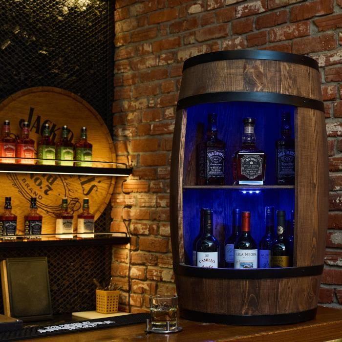 Casier à vin - Creative Cooper - Tonneau en bois avec LED et télécommande - Pin, casier à alcool, 80x50 cm, wengé