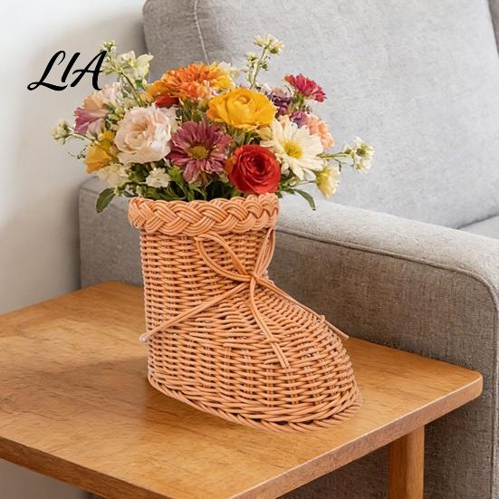 Easter Egg Holder Boots Shaped Imitation Rattan Storage Basket, Hand Woven Decorative Container, Gift Box Large Capacity Reusable Organizer