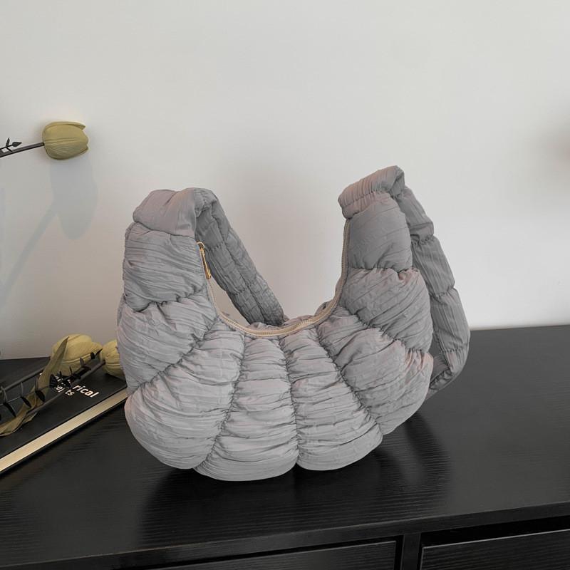 Soft Cotton Duffle Bag With Puffed Pattern And Single Strap For Casual Outings