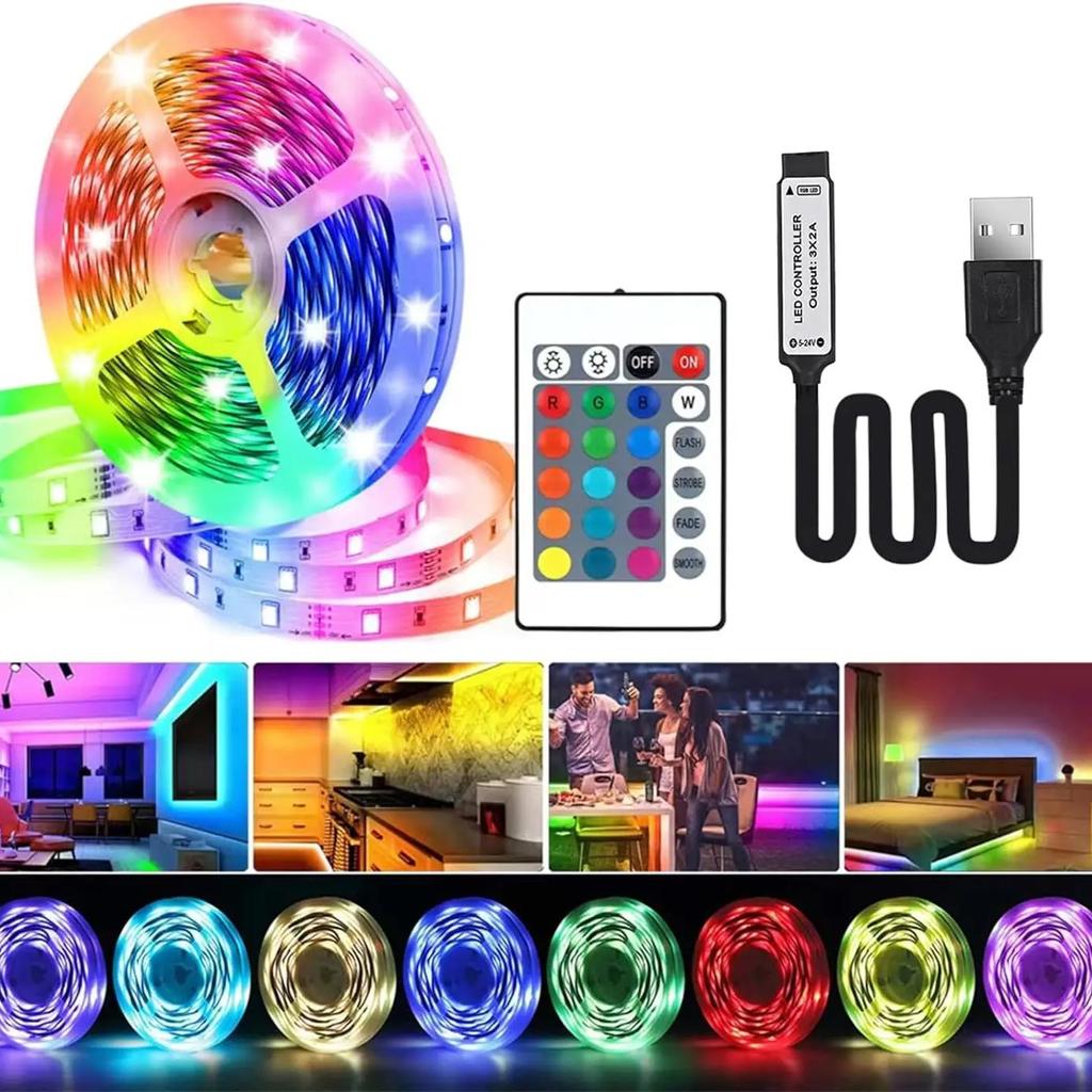 30LEDs/m USB LED Lights Strip Tape  5050 24 Key IR Remote Control for Kitchen Closet Bedroom PC TV Backlight Home Lighting