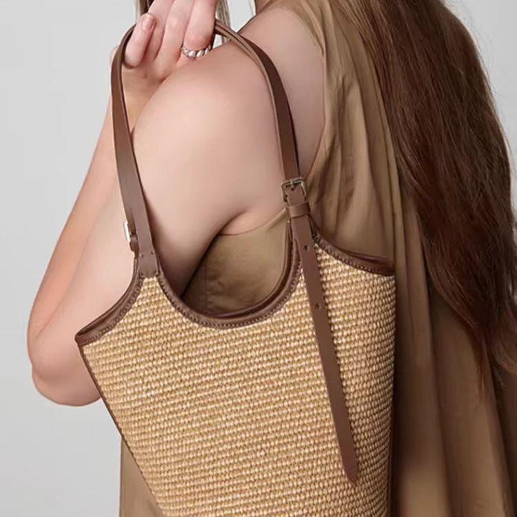 Стильная плетеная сумка-ведро из соломы на плечо 2025 - Трендовый нишевый дизайн для женщин, Идеально подходит для весны и лета