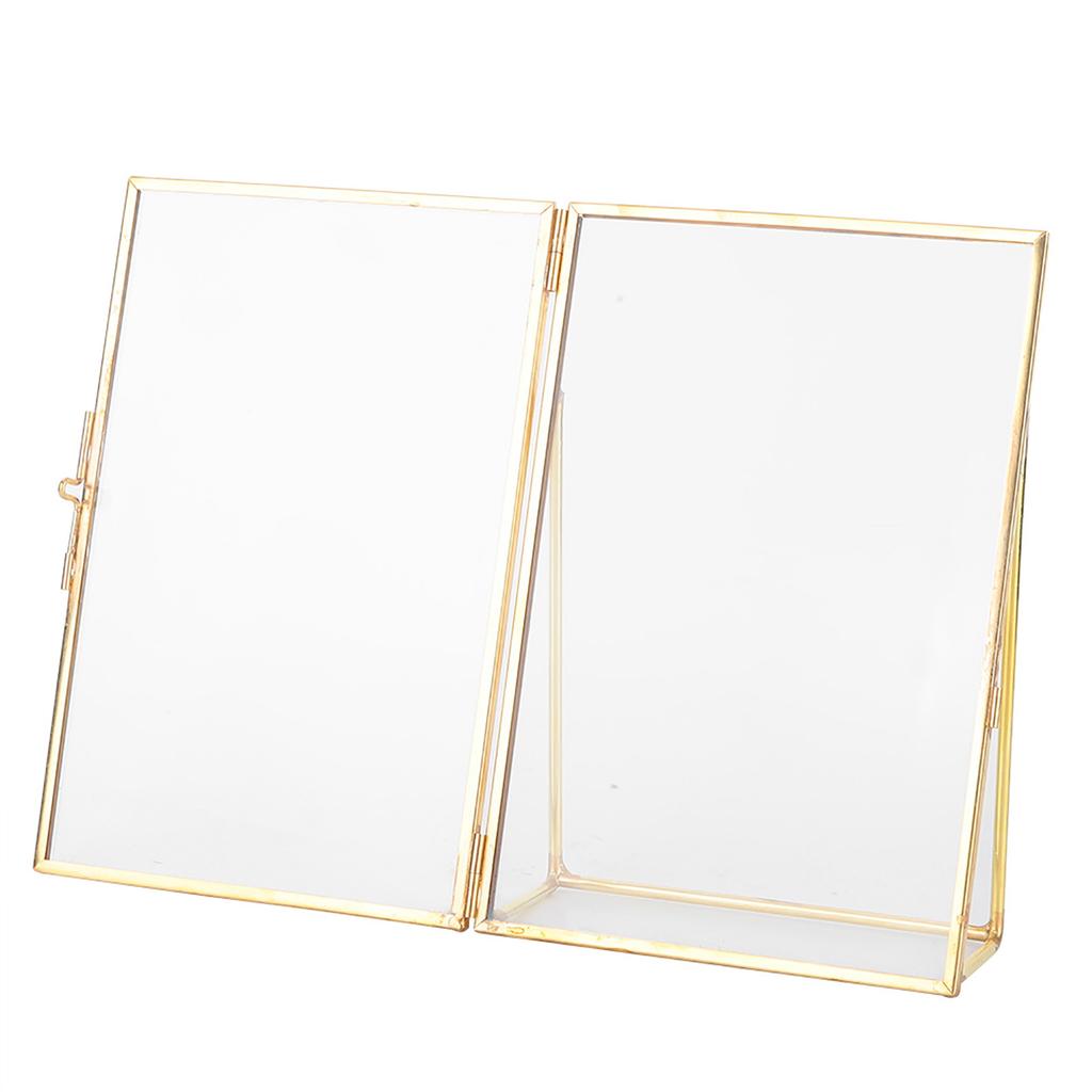 Brass Retro Glass Metal Desktop Photo Frame Bracket Copper Strip Metal Photo Frame;4*6inch :