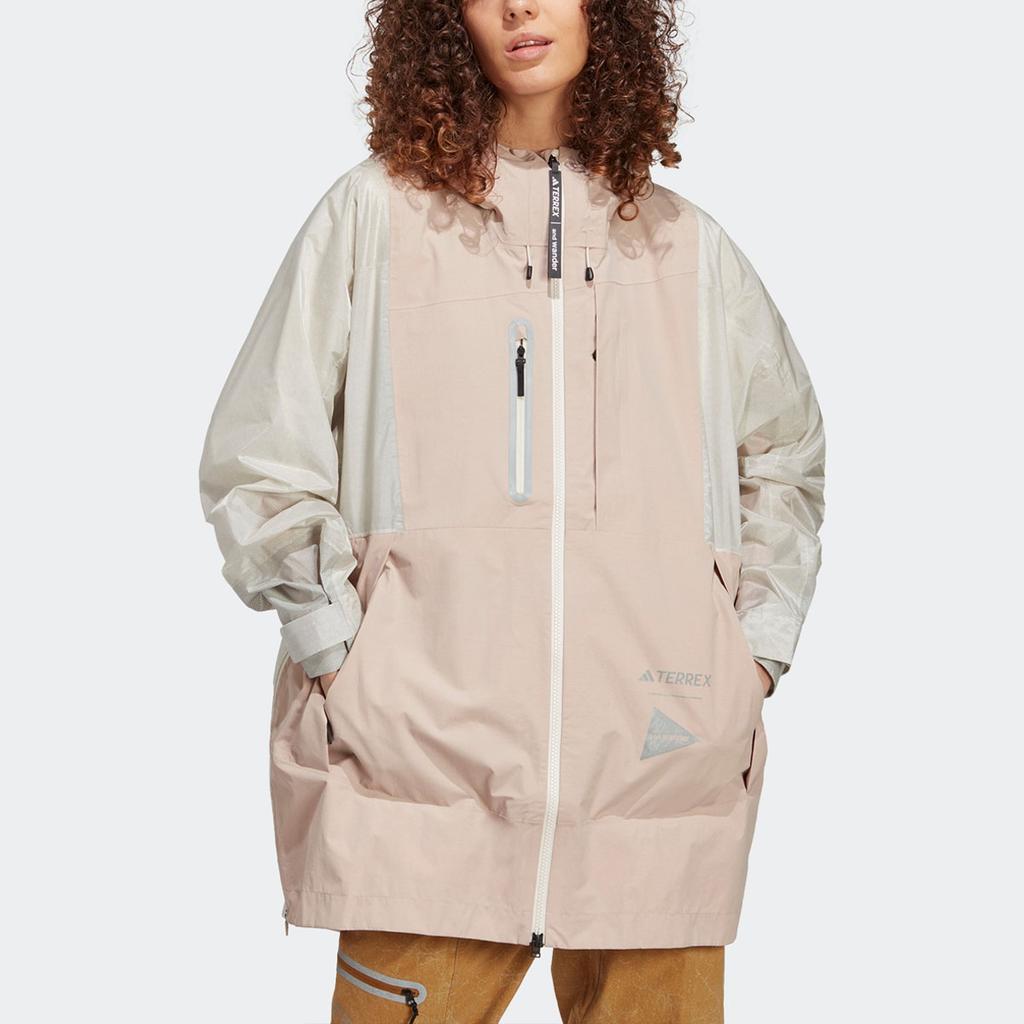 Adidas Terrex X And Wander Collaboration SS23 Color Block Outdoor Waterproof Rain Jacket Women Jacket Gray Pink HR7144