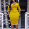 African Women's V-Neck OL Hip Dress, Large Size, Elegant Cross-Border Design