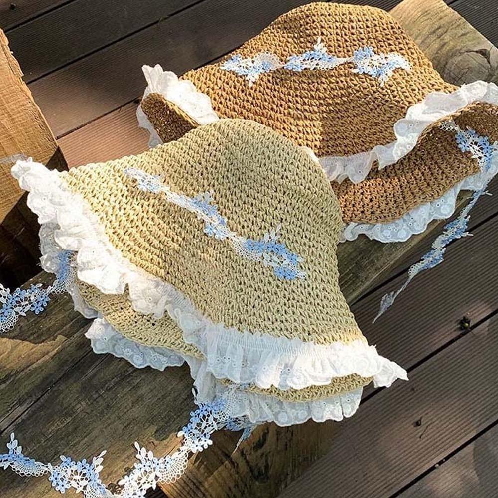 Breathable Big Brimmed Straw Hat with Garland Woven Sun Cap Vacation Beach Cap  Masquerade