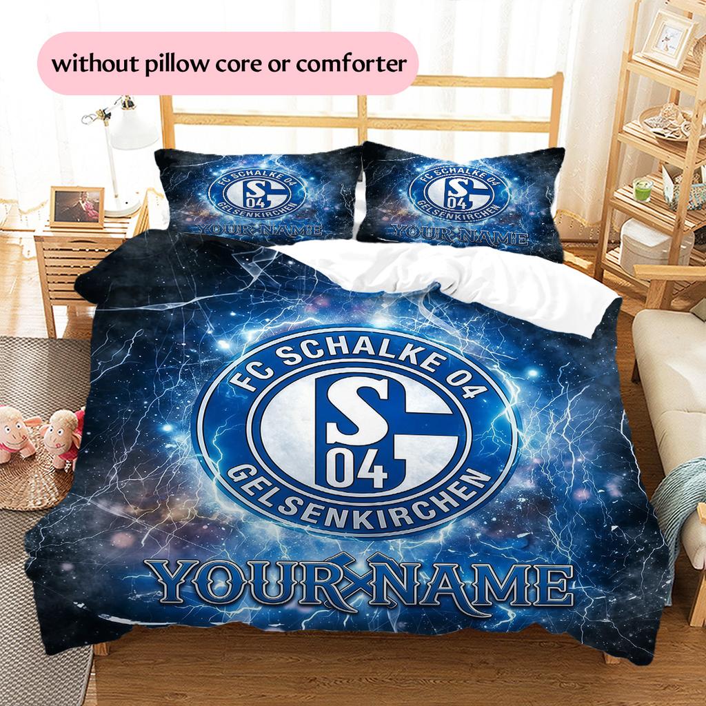 Постельное белье с индивидуальным именем и узором Schalke 04, комплект одеял, домашний декор, подарок (1 пододеяльник + 2 наволочки без наполнителя)