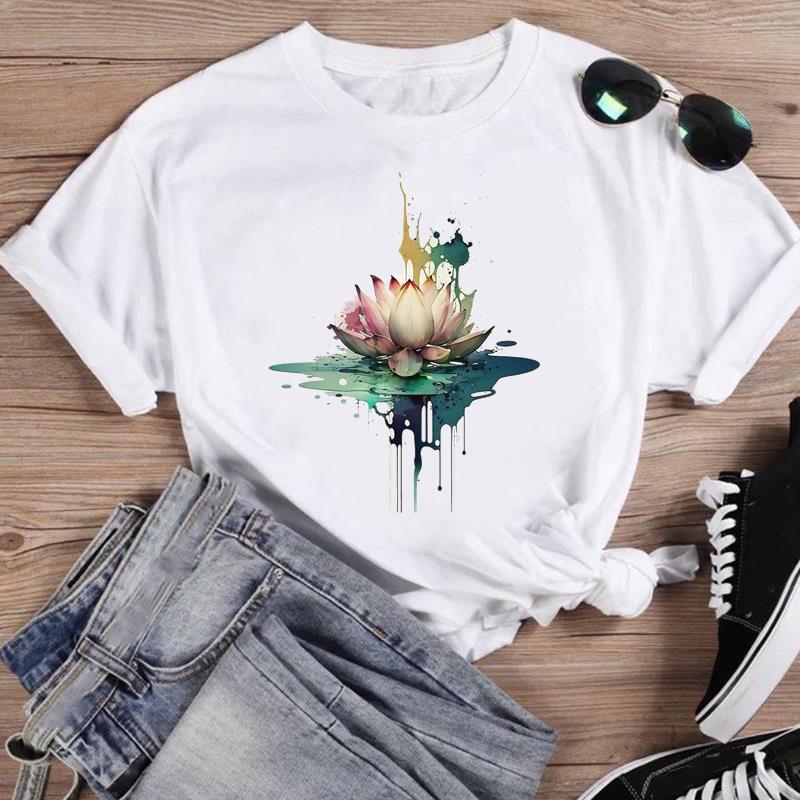 (Asian Size) Fashion Feather Trend 90s Print Female Casual T Clothing Casual Women's Top Graphic Tee Short Sleeve T-shirts