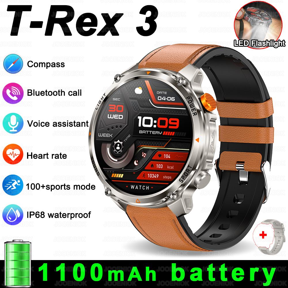 2026 Новые Умные Часы T-Rex 3 Ultra Military 1100 мАч 5ATM IP69K Компас Высотомер AMOLED LED Фонарик GPS Умные Часы Мужские 2