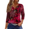 3/4 Length Sleeve Womens Tops Floral Halloween Print Vintage Fashion Casual Loose With V Neck Plus Size Shirts