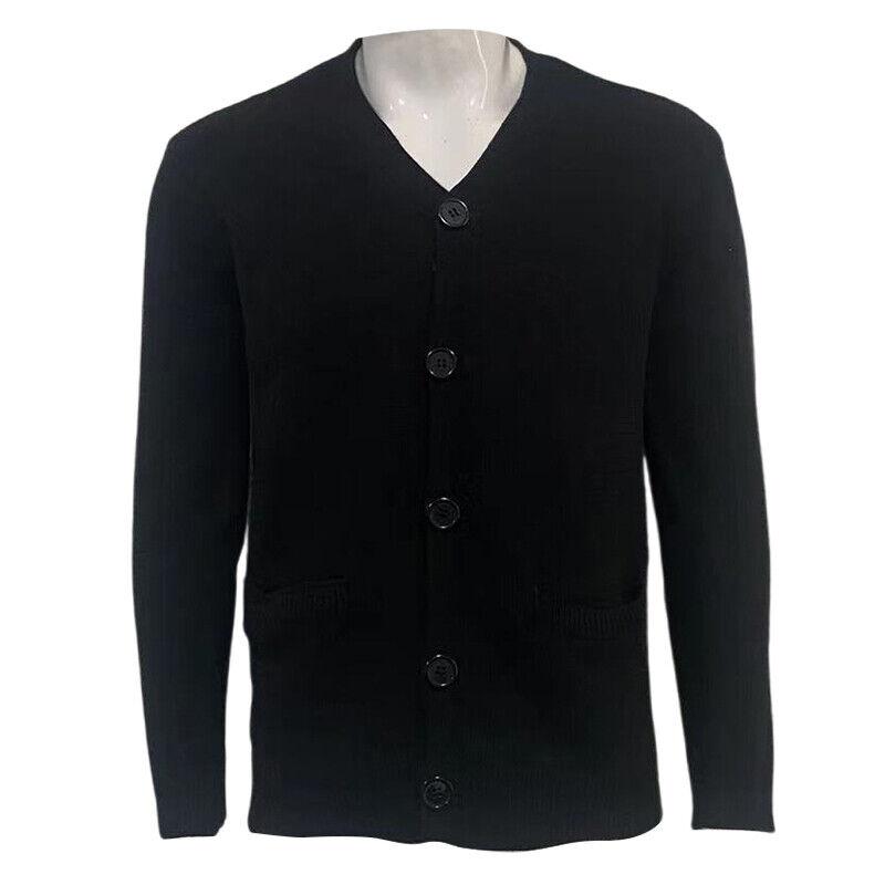 Men Solid V Neck Cardigan Knitted Jumper Long Sleeve Button Up Warm Sweater Tops