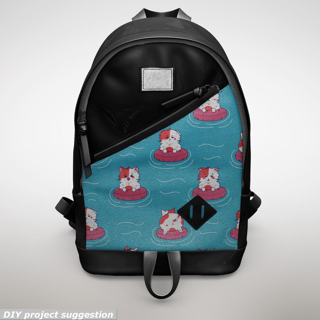 Outdoor Dekostoffe Oxford - Motiv Kätzchen In Rosa Schwimmkreisen I Dr153