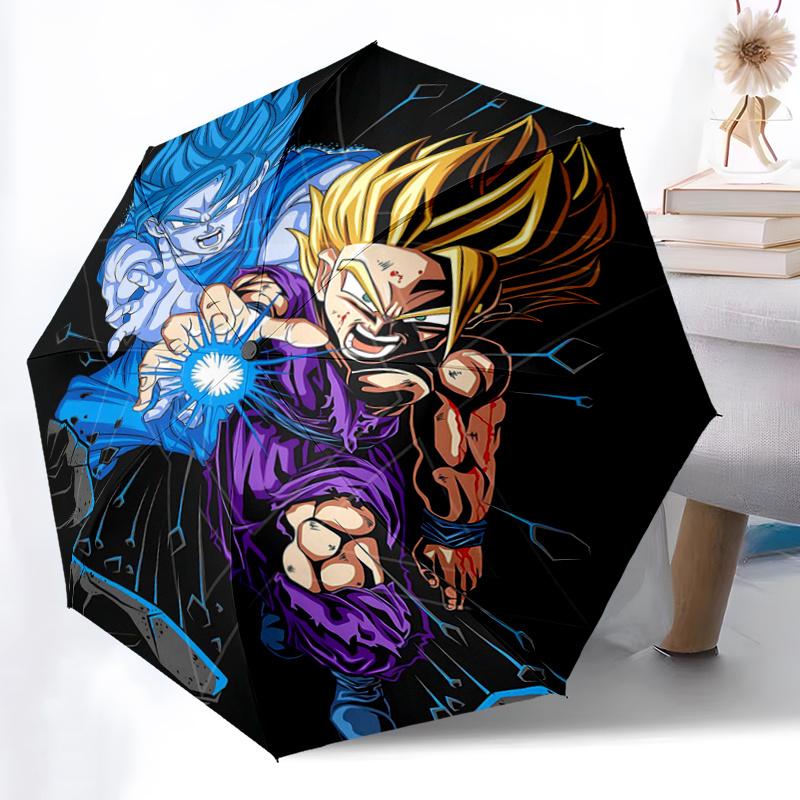 1pc Goku and Vegeta Super Pattern Automatic Cartoon Practical Umbrella is Fashionable and Good-Looking, a Portable 3-Fold Umbrella, Suitable for Trave
