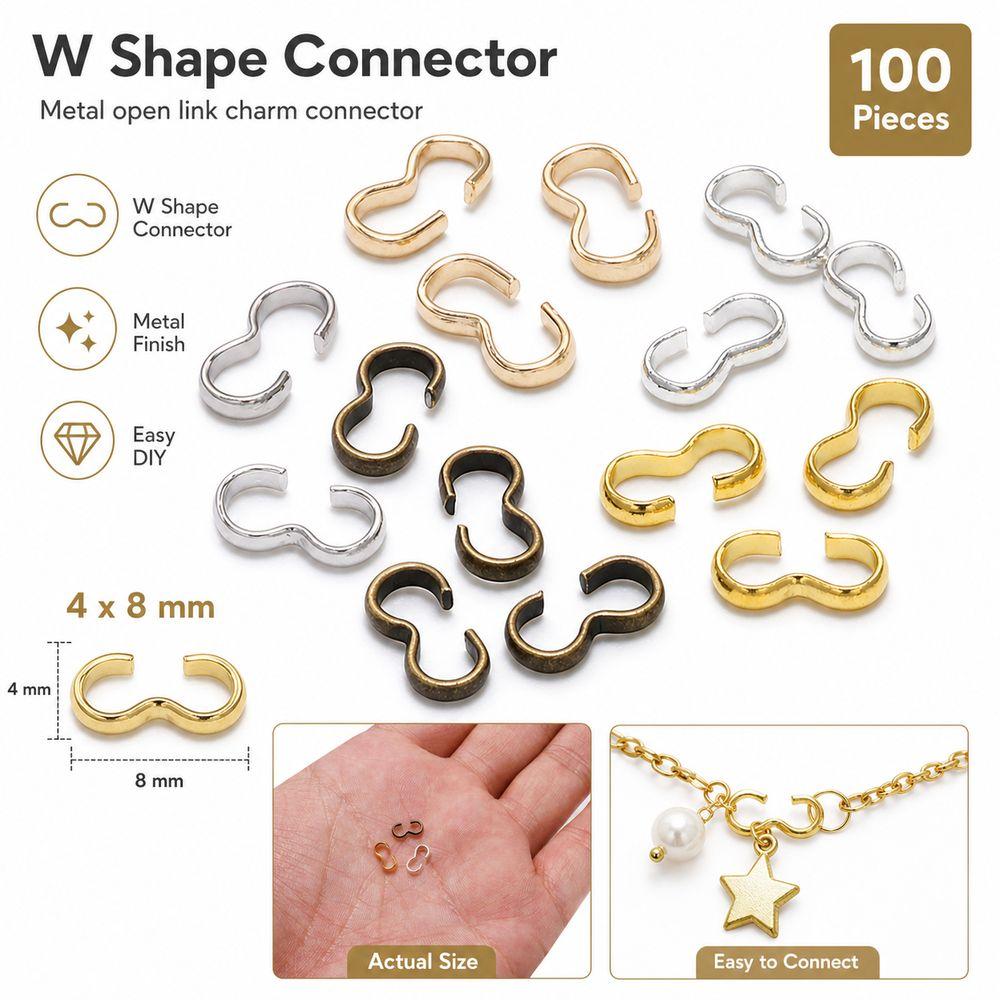 100Pcs W Shape Charm Connector for Bracelets Necklaces Making DIY Jewelry Materials