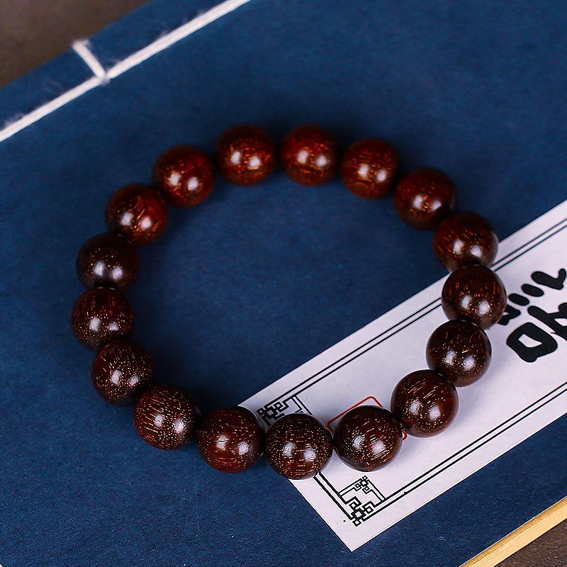 Zambia Blood Sandalwood Gold Star Bead Bracelet - High Density Straight Grain Prayer Beads