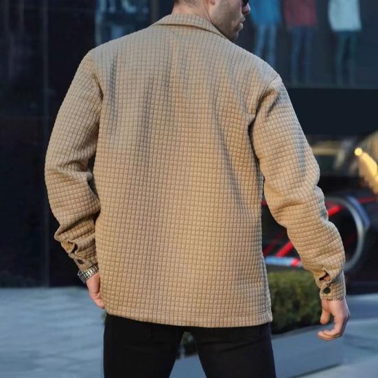 Мужская куртка с лацканами, длинным рукавом, накладным карманом, куртка, пальто с накладным карманом, однотонное вафельное однобортное пальто