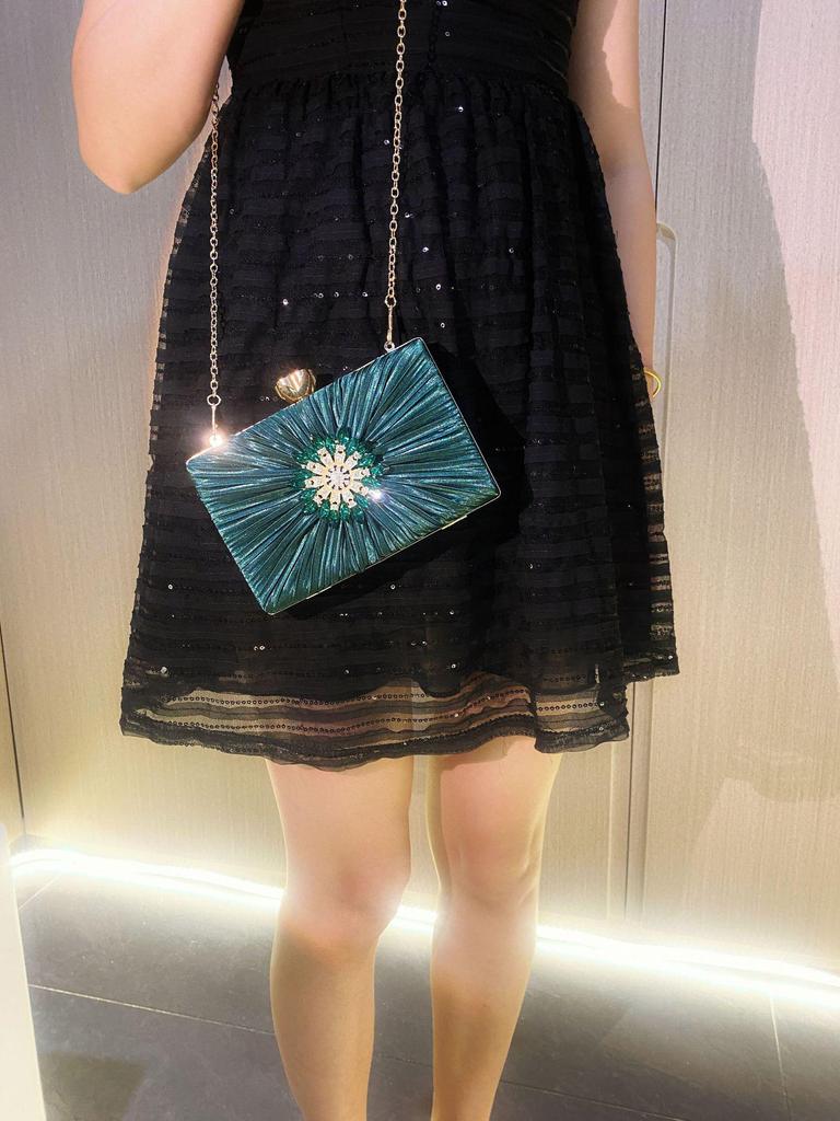 Cross-Border Rhinestone Pleated Evening Bag for Weddings, Banquets, and Dinners