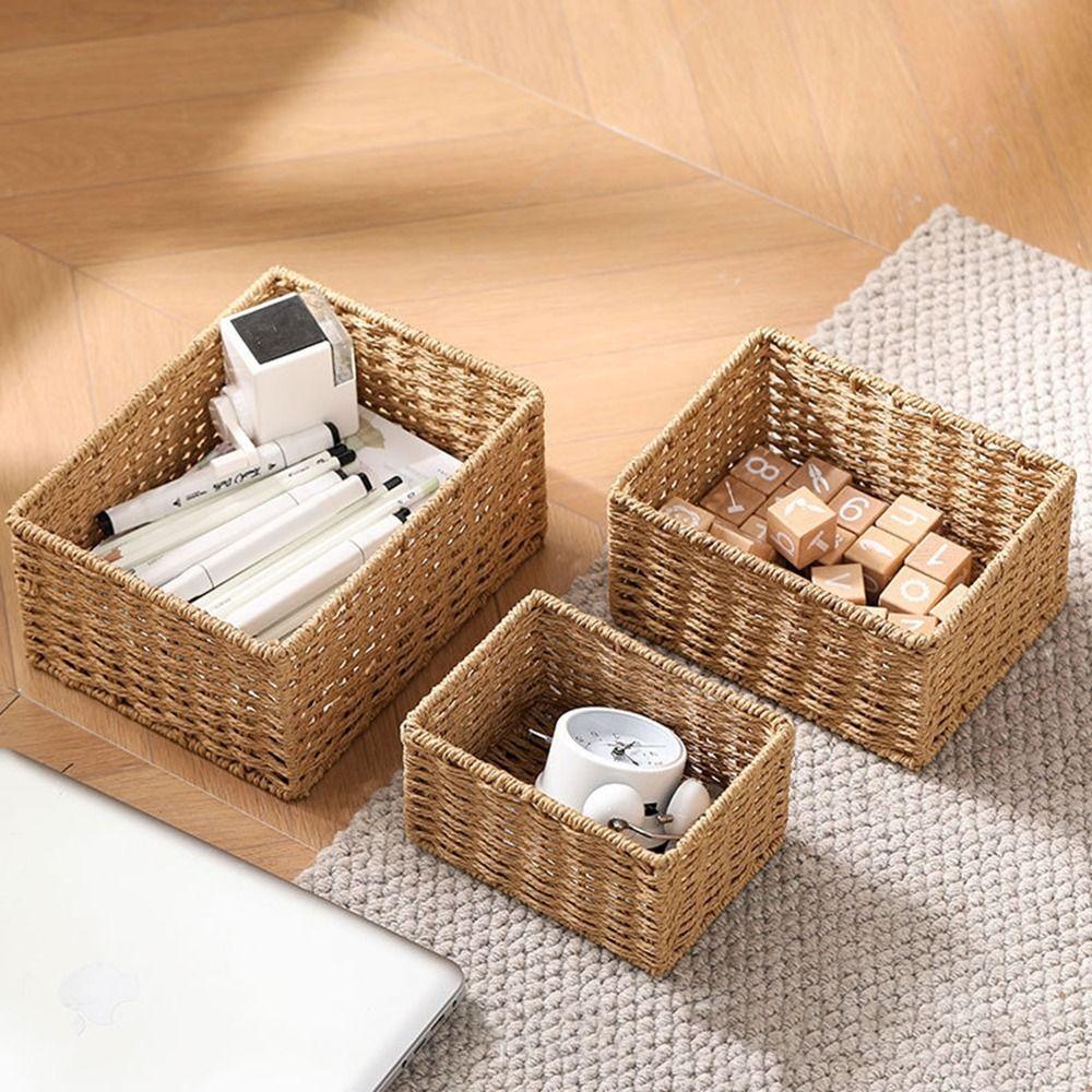 Large Capacity Woven Storage Basket Rectangular Coffee Table Storage Basket Living Room