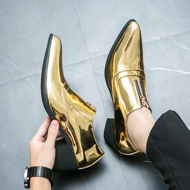 Men High Heels Gold Leather Derby Wedding Dress Dance Elevator Shoes Height Increase Tuxedo Prom Party Nightclub Shoes Plus Size