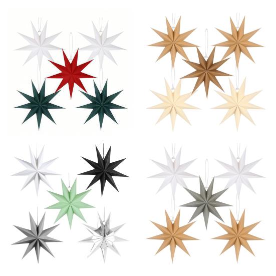 5 шт. Звездные фонари 12 дюймов Бумажные рождественские украшения 9-конечный Подвесной светильник Абажуры Винтаж Фермерский дом Рождественские украшения для вечеринки