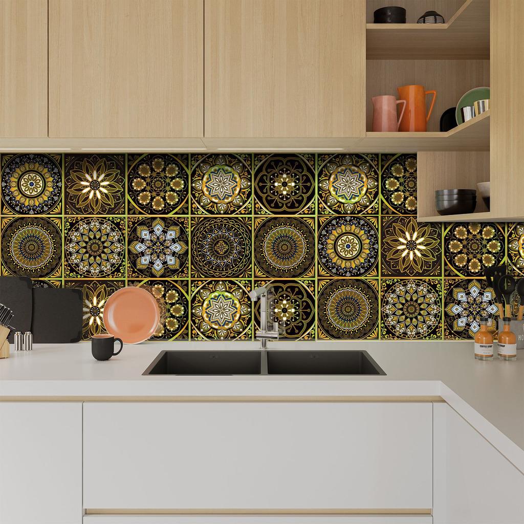 10 штук Кирпич с мандалой Самоклеящаяся наклейка на стену Водонепроницаемая Маслостойкая Кухня Гостиная Настенное украшение Европейская Кристальная Наклейка для плитки